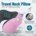 Adjustable Travel Pillow for Neck Support & Comfort, Lightweight Memory Foam Travel Neck Pillow for Sleeping - Washable & Breathable Plane Pillow for Traveling with Eyemask, Earplug & Carry Bag (Dazzle Pink)