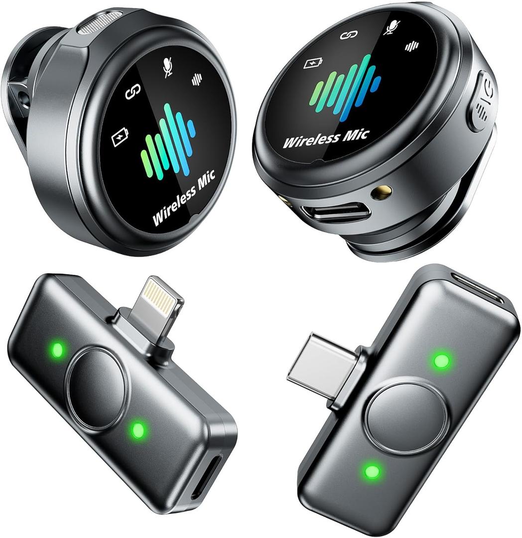 Mini Microphone for iPhone: Wireless Lavalier Microphone for Android - Noise Canceling Magnetic Clip Lapel Mic - Pro Video & Vlogging Recording for Content Creators