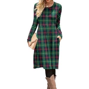 DB MOON Women Casual Long Sleeve Dresses Empire Waist Knee Length Loose Dress with Pockets, XL