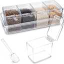 XJMWXHFC Clear Seasoning Box, 4 Pieces Seasoning Rack Spice Pots, Storage Container Condiment Jars Acrylic Seasoning Box with Covers and Spoons for Spice, Sugar, Salt, Sugar, Cardamon, Cinnamon