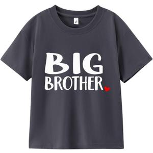 Big Brother Shirts for Toddler Boys 2-5 Years; Heart Graphic Tee; Soft Cotton Short Sleeve T-Shirt (Gray)