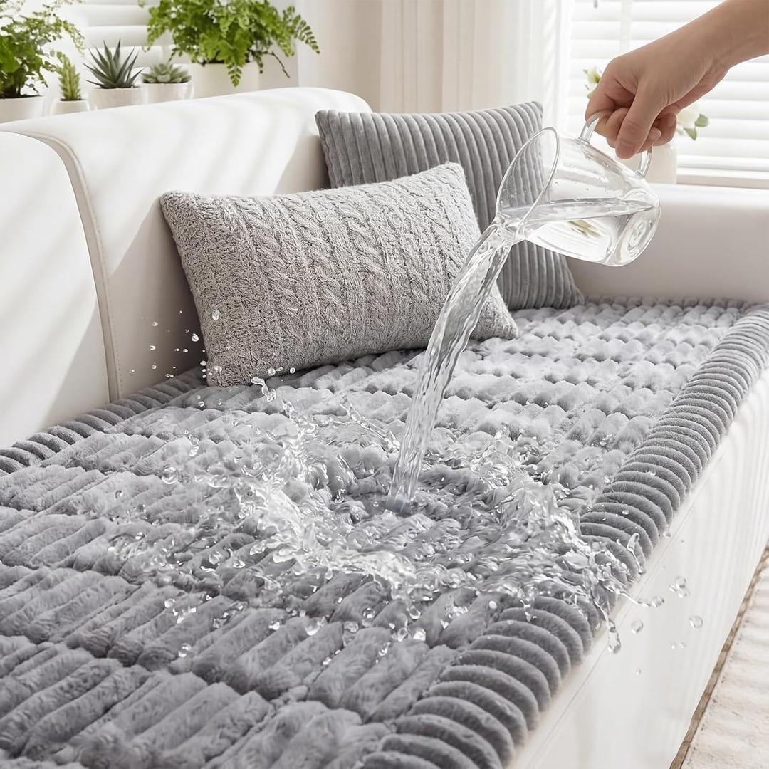 Fixwal Waterproof Dog Couch Cover, Washable Non-Slip Pet Couch Covers for Sofa, Leak-Proof Sofa Protector for Dogs, Pet Friendly Thick Soft Fuzzy Furniture Cover (Grey, 27.6" x 59.1")