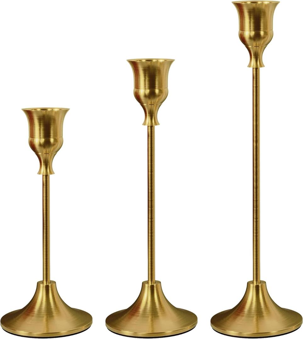 Brass Gold Candlestick Holders Taper Candle Holders, Set of 3 Vintage Candle Sticks Holder Decor Used as Fireplace Mantel or Table Centerpieces for Wedding, Dinning, Party