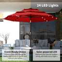 Kingdura 10ft 3-Tier Patio Umbrella with Solar Lights, Table Umbrella Outdoor Patio with Easy Crank & Tilt, 8 Sturdy Ribs, UV Protection, 32 LED Lights for Deck, Poolside, Market (Red)