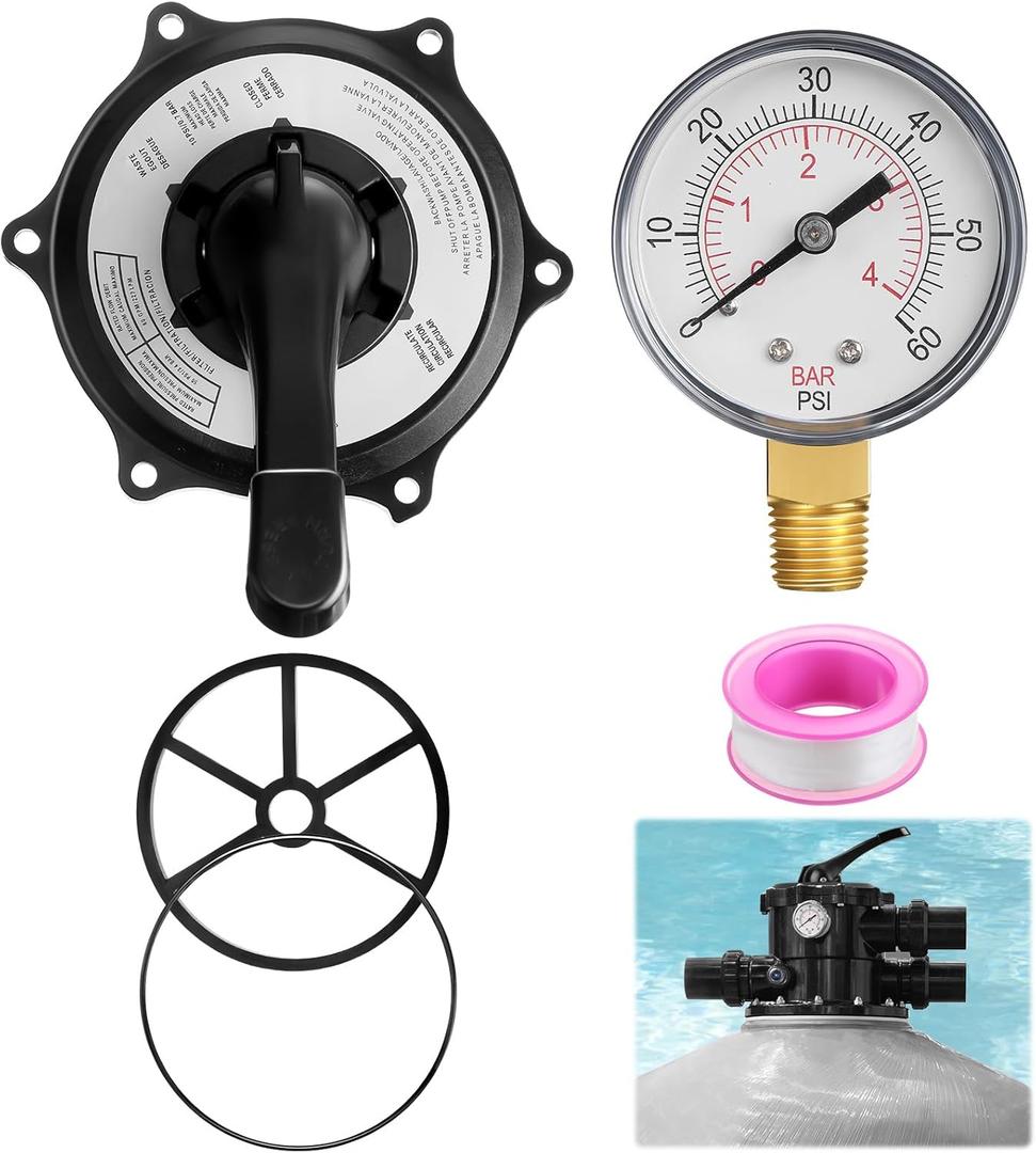 Duraaamo 5 Pcs Replacement Top Mount Multiport Valve Set Compatible with Hayward/SPX0710XBA17 Key Cover and Handle Assembly with Gasket and O-Ring, ECX270861/S210S/ S244S Pressure Gauge Compatible