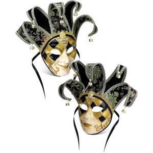 Syhood 2 Pcs Jester Mask Vintage Venetian Couples Masquerade Mask Full Face Decoration for Mardi Gras Party (Checkered, Black)