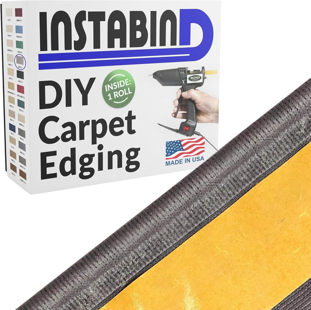 Instabind Premium Carpet Edge Binding  Regular Style Carpet Edge Trim for Do-It-Yourself Rug Edging- with Durable Hold & Easy Finishing for Rug Edges - USA Made Flooring Products  54 ft Roll, Grey (Gray)