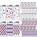 Skylety 30 Pcs 4th of July Plastic Cups with Lids and Straws 13. 5 oz Independence Day Plastic Cups Reusable Cute Tumbler for American 4th of July Party Favor Patriotic Supplies