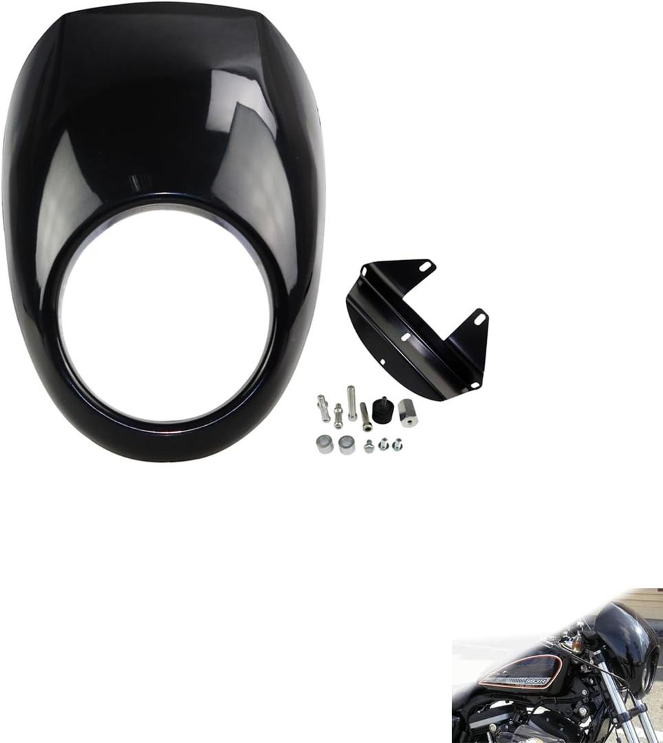 Headlight Fairing Front Cowl Fork Mount with 39mm narrow glide forks Compatible with Sportster Dyna FX/XL 883 1200, Fit For a 5 3/4" cut out headlight, Gloss Black