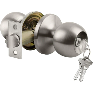 BESTTEN Keyed Entry Door Knob with Lock, Interior and Exterior Door Lock, Standard Ball, Satin Nickel
