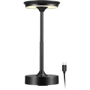 Globe Electric 60000176 10.5" 2W Led Integrated Outdoor Table Lamp, Black, Rechargeable Battery, USB-C Charging Cable Included, 3-Level Touch Dimmer Switch, Damp Rated