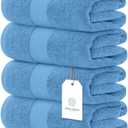 White Classic Luxury Bath Towels Set of 4 Large - 700 GSM Cotton Ultra Soft Bath Towels 27x54 | Highly Absorbent and Quick Dry | Hotel Towels for Bathroom Luxury, Plush Shower Towels, Light Blue