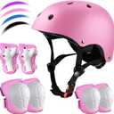 Kids Bike Helmet Set Adjustable for Children, Boys, Girls and Teenagers Aged 3-8 Years Includes Elbow, Knee, Wrist Guards Children's Helmet Protection Set for Bikes SkateboardsRollerskates (pink)