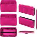 DailyPlus Handbag Organizer with Zipper Felt Handbag Organizer Handbag in Bag with Keychain for Tote Handbag Rose Medium