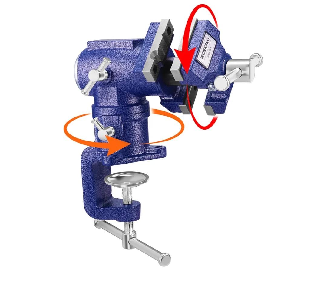 WORKPRO Dual Jaws Table Vise 2.5" & 1.5", 360° Swivel Clamp-On Bench Vise for Woodworking, Metalworking, DIY, Multi-position Small Portable Vise, Mini Vice Clamp for Workbench, Golf Club Regripping