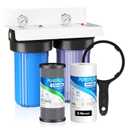 PUREPLUS 5 Micron 2-Stage Whole House Water Filter System for Municipal Water, 10"x4.5" Universal Clear Housing with Pressure Gauges, 1" NPT NSF/ANSI 42 Certified Filters, Chlorine & Odor Removal