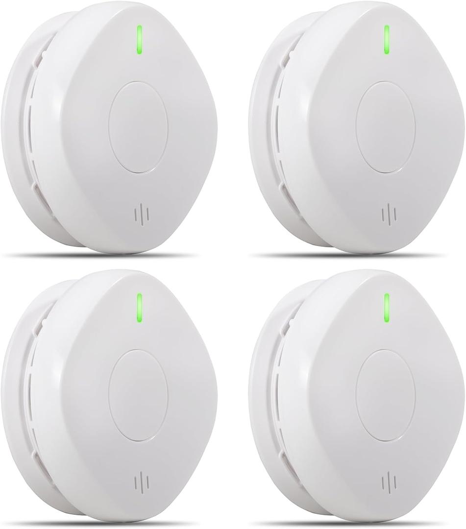 Smoke Detector Carbon Monoxide Detector Combo 10 Year Battery 2 in 1 Smoke Detector, LED Warning Light Indicators, White, 4 Pack