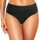 Talisea Women Full Coverage Bikini Bottoms - Mid Rise Bathing Suit Ruched Swim Bottom Swimsuit Swimwear Black, Large