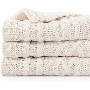 Battilo Cream White Ivory Throw Blanket for Couch, 51x 67 Inch, Woven Chenille Knit Throw Blanket for Chair, Super Soft Warm Decorative Textured Throw Blanket for Bed, Sofa and Living Room.