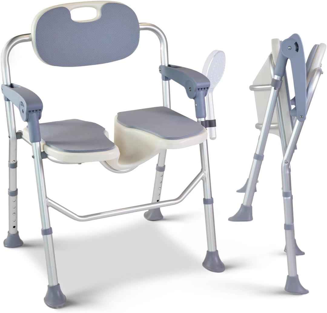 Folding Shower Chair, U Shape Shower Chair with 5-Level Adjustable, Non-Slip Feet for Private Washing, Elderly, Disabled, Seniors & Pregnant, Heavy Duty Shower Chair