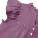 Orchidays Women's V Neck Lace Crochet Shirts Short Sleeve Button Down Casual Solid Blouse Tops (L)