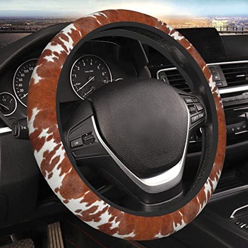 Brown Cow Print Auto Car Steering Wheel Cover Universal 15 Inch Neoprene Interior Decor Protection Accessories