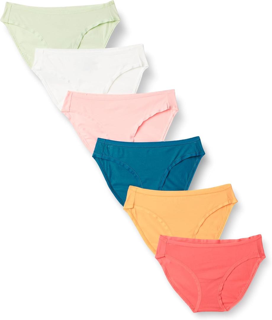 Amazon Essentials Women's Breathable Cotton Bikini Brief Underwear with Full Coverage, 6 Pack (M)