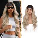 BARSDAR Long Wavy Headband Wig - 26 Inch Ombre Blonde Body Wave Headband Wig for Women - Synthetic Wear and Go Glueless Blonde with Dark Roots Wigs Soft Lightweight Natural Looking Easy Wear