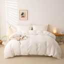 OAITE 100% Brushed Cotton Duvet Cover Queen Size Soft Breathable Durable Bedding with Zipper Closure - 3 Pieces Plain Simple Duvet Cover Set,2 Pillow Shams,1 Duvet Cover(90"x90") (Off White)