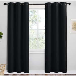 NICETOWN Bathroom Blackout Thermal Curtains and Drapes, 2 Panels, 52 inches Wide by 132 inches Long, Black, Solid Thermal Insulated Grommet Blackout Drapery Panels for Window