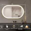 32"x20" Oval Led Mirror for Bathroom, Gold Metal Framed Lighted Vanity Mirror with Lights, Anti-Fog Light Up Mirror with 3 Colors Dimmable, Frontlit, Shatterproof, Horizontal/Vertical