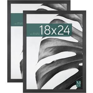 MCS Studio Gallery 18x24 Poster Frame Black Woodgrain Engineered Wood, Vertical & Horizontal Wall Hanging Large Picture Frame for Photos, Posters & Art Prints (2-Pack)