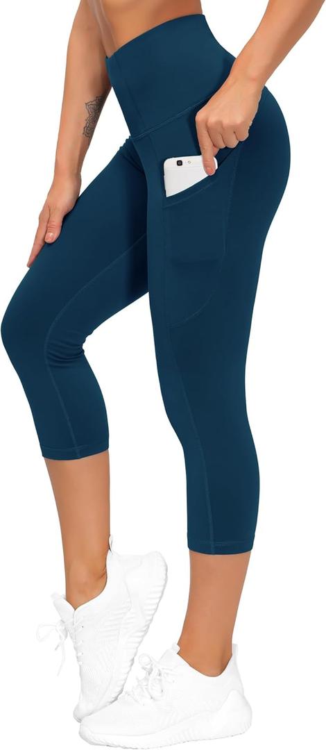 THE GYM PEOPLE Womens' Yoga Pants High Waist with Pocket Tummy Control (Medium, Dark Blue Green)