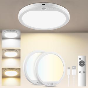 USB C Rechargeable Motion Sensor Ceiling Light 750LM with Remote, 3000K 4000K 6500K Magnetic No Wiring LED Ceiling Light Battery Powered for Shower Stairs Hallway Porch Pantry Garage Patio Shed