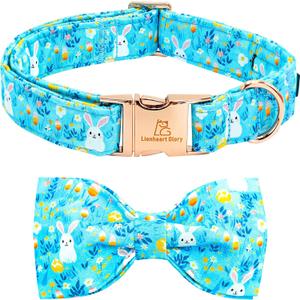 Lionheart glory Dog Bow Collar Easter Day Dog Collar for X-Small Dogs,Easter Rabbits Colorful Dog Collars with Bowtie Spring Bunnies Blue Collars Puppy Collar Bows