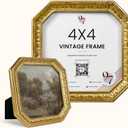 4x4 Vintage Picture Frame - Gold Antique Frame 4x4, Square Ornate Frames 4 X 4 With Glass Front For Tabletop Photo Display And Wall Hanging, Vintage Wall Decor