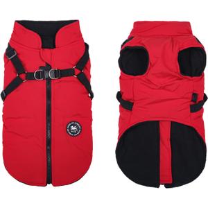 Norbi Dog Winter Jacket with Built-in Harness, Waterproof Windproof Cold Weather Coat for Small Medium Large Dogs, Warm Puffer Vest for Small Dogs Like Chihuahua, Dachshund, Yorkie(Red, M)