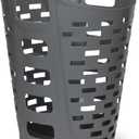 Clorox Flexible Laundry Basket - Tall Plastic Hamper for Clothes, Bedroom, and Storage - Portable Round Bin with Carry Handles, 2 Bushel, Grey