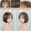 TISHINING Short Brown Mix Blonde Highlight Bob Wig with Bangs for White Women Chin Length Layered Mixed Brown Straight Bob Wig 10 Inch Synthetic Natural Looking Daily Party Wig
