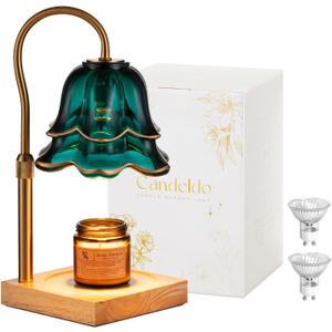 Candle Warmer Lamp with Timer: Flower Candle Warmer with 2 Bulbs Green Height Adjustable Candle Warming Lamps Home Bedroom Decor Birthday Gift for Women