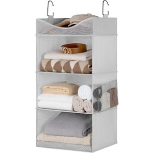 StorageWorks Hanging Closet Organizer, 3-Shelf Hanging Closet Shelves with Top Shelf, 15 "W x 12" D x 31" H, Extra-Large Space, Light Grey