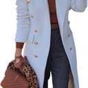 BZB Women's Elegant Notched Collar Double Button Slim Long Wool Blend Pea Coat Jacket, S
