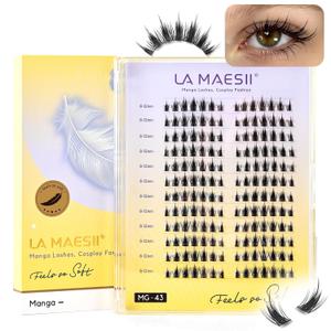 LA MAESII Lash Clusters,Manga Eyelash Clusters,168Pcs Cat Eye Lashes 43-C | 10-14mm,Large Tray,Natural Look,Wispy,Soft Band,Reusable Cluster Eyelash Extensions