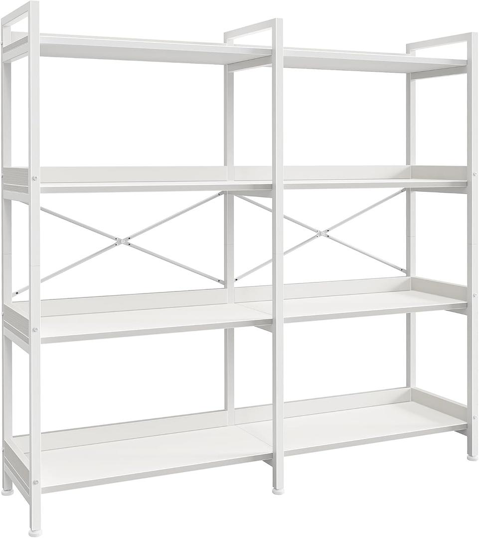 Huuger 4 Tier Bookshelf with 8 Open Shelves and Raised Baffle, White