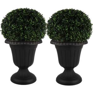 Outdoor Planter 2-Pack - 16x18-Inch Urn Planters - Plastic Plant Pots for Indoor, Outdoor, or Front Porch Decor - Flower Pots by Pure Garden (Black)