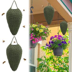 2 x Qualirey 2 Pcs Crochet Wasp Nest Decoy Fake Hornet Nest Deterrent Outdoor Hanging Decorations Wasp Deterrent for Garden Yard Patio Eaves(Dark Green,7.87'' x 4.72'')