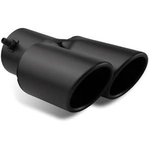 Qurbuns Car Exhaust Pipe, Stainless Steel Straight Inlet Double Outlet Tailpipe with Bolts, Durable 2.5" Bevel Port Exhaust Tip, Universal Modification Accessories for Car, Truck, SUV (Matte Black)