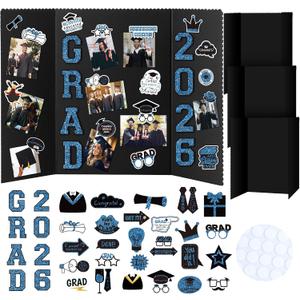 MiniInflat 4 Set Graduation Photo Display Board Trifold Poster Board for Class of 2026 Grad Party Picture Display Graduation Photo Frames for Multiple Pictures Table Decor(Blue,24 x 32 Inches)