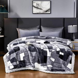 LGYKUMEG 9lb Heavy Korean Faux Mink Fleece Blanket Queen Size 79x91 inch,Plush Flannel Blankets,Silky Soft and Warm, 2 Ply Reversible Raschel Bed Blankets (Gray and White)