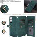 UEEBAI Case for Samsung Galaxy S22 Plus 5G, 9 Card Slots Retro Leather Wallet Shockproof Flip Cover with Hand Strap Card Slots Zipper Pocket Kickstand Handbag Magnetic Closure - Retro Green